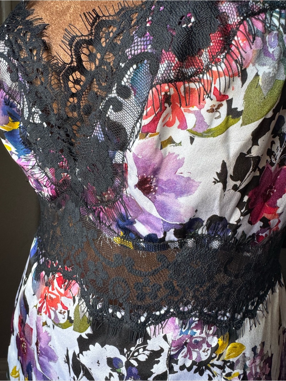 bebe Silk Floral Eyelash Lace Slip Dress Lingerie Style Sexy 8 Adjustable Straps - Picture 5 of 16